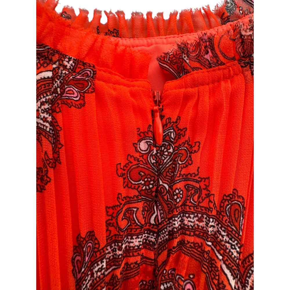 Banana Republic Red Paisley Midi Dress Chiffon Spaghetti Straps Mini Ruffle Sz10 - Picture 15 of 16